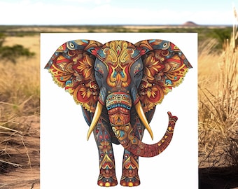 Elephant Greeting Card Mandala Cute Illustration African Animals Blank Card Set 148mm Square Card Elephant Birthday Card Elephant Gift