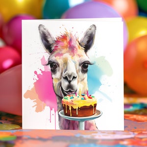Llama Birthday Card Cute Personalised Custom Painting Animals Blank Card Set Card Pet Greeting Card Llama Cake Birthday Crazy Llama