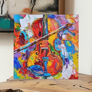 Abstract Violin Art Card Birthday – Colourful String Instrument Painting – Music Lover Gift – Thank You Teacher