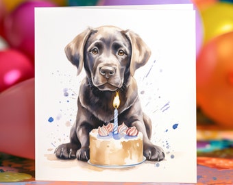 Labrador Birthday Card, Personalised Greeting Card For Dog Lovers, Birthday Cake Candles, 148mm Square Custom Card, Chocolate Labrador