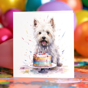 West Highland White Terrier Birthday Card Westie Personalised Greeting Card For Dog Lovers, Birthday Cake Candles 148mm Square Custom Card