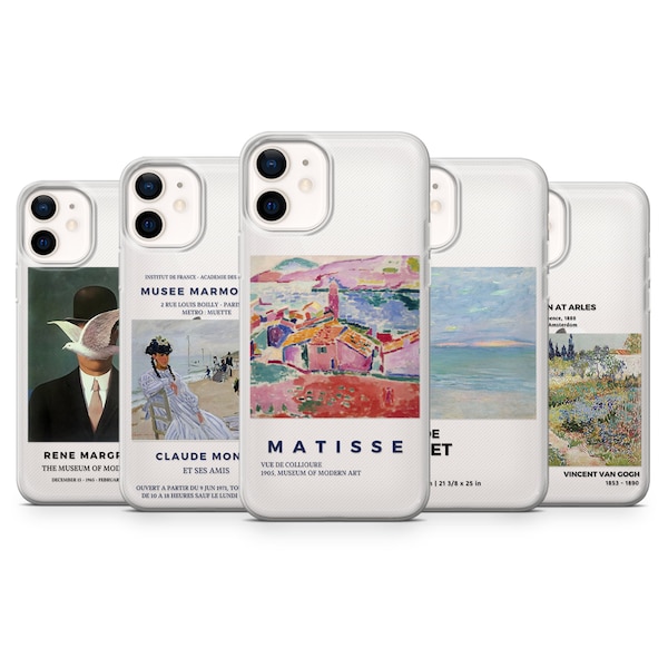 Étui pour téléphone avec peinture célèbre pour iPhone 15 Pro, iPhone 15, iPhone 12 Pro/Max, 12 Mini, 7/8/SE, X/Xs, Xr, 11/Pro C4