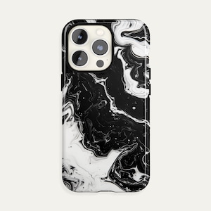 BLACK White Marble iPhone 15 14 13 12 11 Pro Max, Abstract Liquid Galaxy S23 S22 Plus Ultra, iPhone X XR XS Max Case