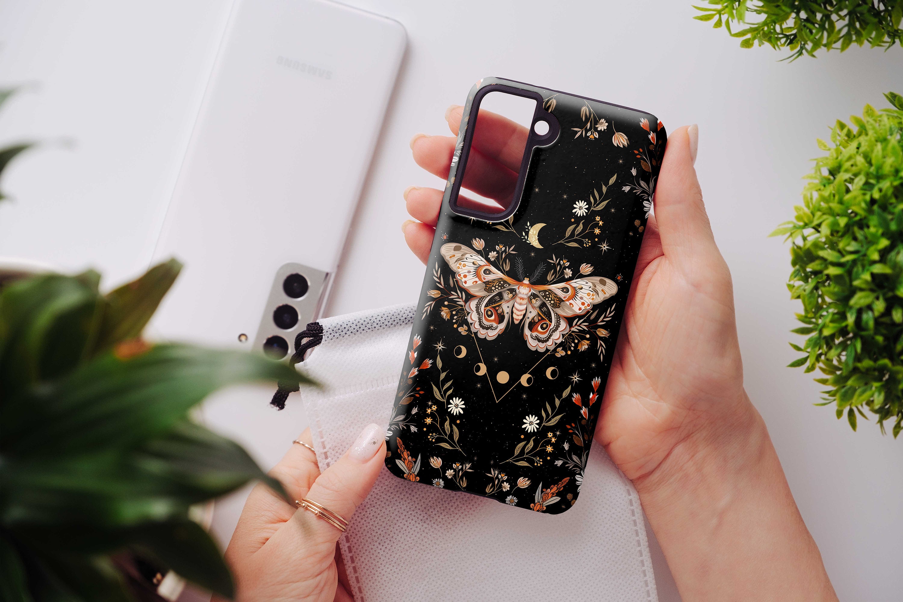 Moth Celestial iPhone Case 15 14 14 13 12 11 Pro Max, Cottagecore S24 S23 S22 Plus Ultra Case, Butterfly iPhone X XR Tough Case