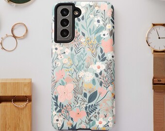 Green Floral Phone Case for Galaxy S26 S25 S24 S23 S22 S21 Series