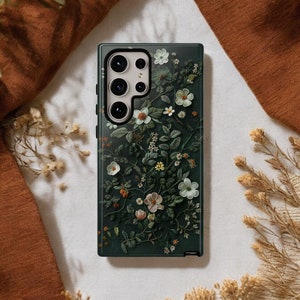 Grüne Blumen Stickerei Handyhülle für Galaxy S24 S23 S22 S21 Plus Ultra, Cottagecore Galaxy S23 Ultra Hülle, Galaxy S22 Ultra Case