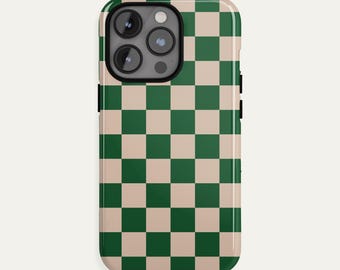 Green Checkered Phone Case – iPhone 16 15 14 13 12 11 Pro Max – Checkerboard Galaxy S24 S23 S22 S21 Plus Ultra Case