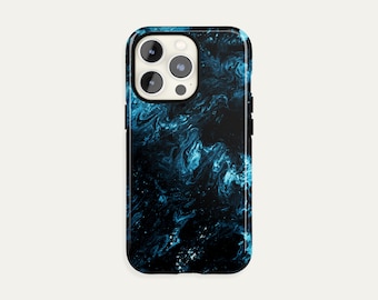 Black Blue Marble iPhone 15 14 13 12 11 Pro Max, Abstract Liquid Galaxy S23 S22 Plus Ultra, iPhone X XR XS Max Case