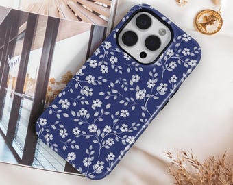 Blue Floral Phone Case, iPhone 17 Pro Max Case, S26 Ultra & Pixel Cover