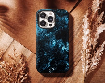 Black Blue Marble iPhone 15 14 13 12 11 Pro Max, Abstract Liquid Galaxy S23 S22 Plus Ultra, iPhone X XR XS Max Case