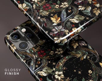 Stained Glass Phone Case, Moon Floral iPhone 16 15 14 13 12 11 Pro Max, S25 S24 S23 Ultra, Gift for Her