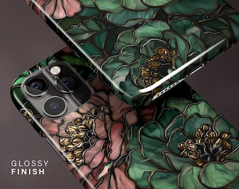 Custodia per telefono in vetro colorato verde, iPhone 16 15 14 13 12 11 Pro Max, S25 S24 S23 Ultra, regalo per lei