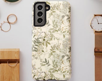 Green Floral S26 Ultra Case, Botanical S25 S24 S23 S22 Protection Gift Case