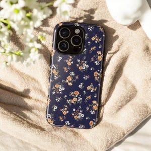 Cute Blue Flower Phone Case iPhone 16 15 14 13 Pro Max, S24 S23 S22 Plus Ultra Case, iPhone 12 11 X XR Case
