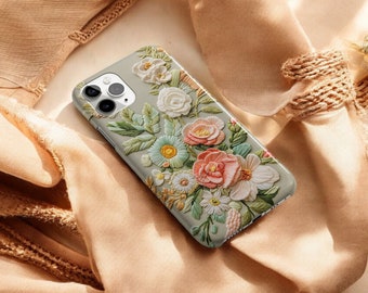 Cottagecore Floral iPhone Case, Boho Embroidery Phone Cover, Wildflower MagSafe Compatible Gift for Her