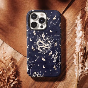 Witchy Blue iPhone 13 12 11 Pro Case, Aesthetic iPhone 13 Case, White Snake iPhone 12 Case, Celestial iPhone 11 Case, iPhone X XS XR Case