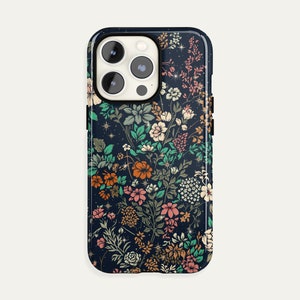 BLUE Green Vintage iPhone Case 15 14 14 13 12 11 Pro Max, Botanical Starry Floral Galaxy S23 S22 Ultra Case, iPhone X XR Tough Case