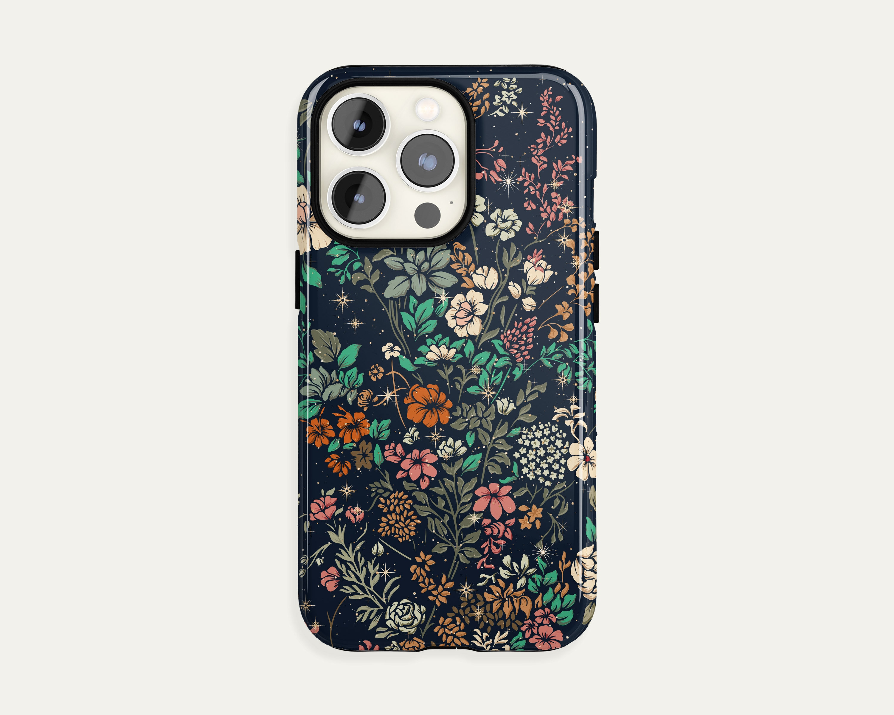 BLUE Green Vintage iPhone Case 15 14 14 13 12 11 Pro Max, Botanical Starry Floral Galaxy S23 S22 Ultra Case, iPhone X XR Tough Case