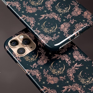 MOON Botanical Floral iPhone Case 15 14 14 13 12 11 Pro Max, Celestial Galaxy S23 S22 Ultra Case, Witchy Cottagecore iPhone X XR Tough Case