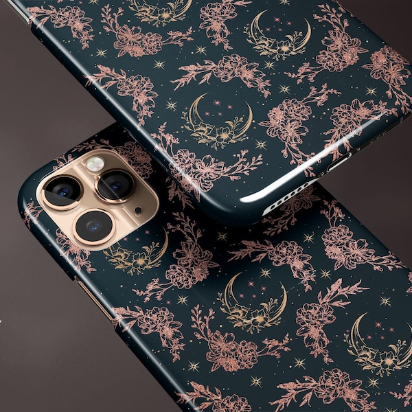 Funda MOON Botanical Floral para iPhone 15 14 14 13 12 11 Pro Max, Funda Celestial para Galaxy S23 S22 Ultra, Funda Witchy Cottagecore para iPhone X XR Resistente