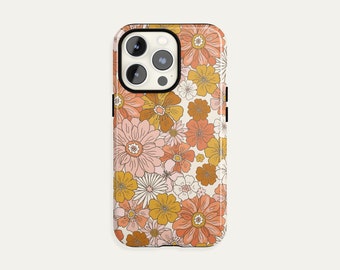 Retro Groovy iPhone 13 12 11 Pro Case Flower, Floral iPhone X XR XS Max, Botanical Pattern Samsung S10 S20