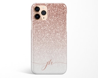 Custom Initials iPhone 15 14 13 12 11 Case Pro Max Personalized Gold Glitter, iPhone X XR XS Max