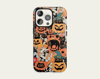 Halloween Phone Case Cat Pumpkin Spooky Season iPhone 17 Pro Max S26 Ultra Case