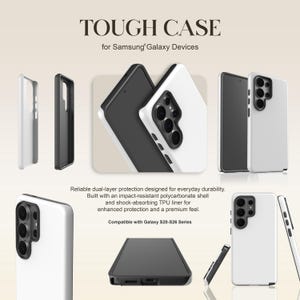 May include: White and black phone cases for Samsung Galaxy devices. The image shows multiple views of the cases, highlighting their dual-layer protection and impact-resistant design. Text on the image reads "TOUGH CASE" and "Compatible with Galaxy S20-S26 Series."