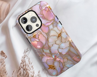 Funda para teléfono con diseño de vidrieras y flores para iPhone 16 15 14 13 12 11 Pro Max, Aesthetic S25 S24 S23 Ultra, regalo para ella.