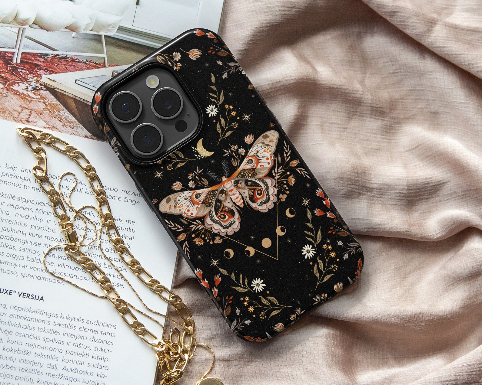 Moth Celestial iPhone Case 15 14 14 13 12 11 Pro Max, Cottagecore S24 S23 S22 Plus Ultra Case, Butterfly iPhone X XR Tough Case