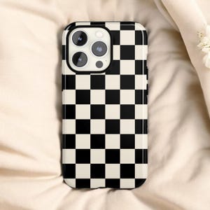 Coque de portable à damier pour iPhone 16 15 14 13 12 11 Pro Max - Damier noir et blanc tendance | Coque Galaxy S24 S23 S22 S21 Plus Ultra