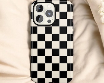 Funda para teléfono a cuadros – iPhone 16 15 14 13 12 11 Pro Max – Diseño moderno de tablero de ajedrez en blanco y negro / Funda para Galaxy S24 S23 S22 S21 Plus Ultra