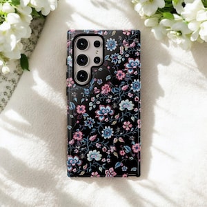 Blue Pink Floral Phone Case S24 S23 S22 S21 Plus Ultra, Botanical S24 Ultra Case, S23 Ultra Case, S22 Ultra Case