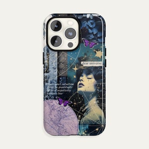 Capa Estética Colagem Celestial iPhone 15 14 13 12 11 Pro Max, Capa Azul S23 S22 S21 Plus Ultra, Capa Cósmica iPhone X XS XR