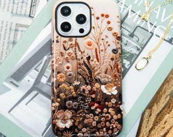 Embroidery Phone Case Floral Cottagecore Boho iPhone 17 Pro Max S26 Ultra Gift Case