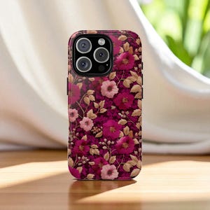 Cute Pink Floral Phone Case, Botanical Wildflower iPhone 16 15 14 13 Pro Max, S25 S24 S23 Ultra Cottagecore Aesthetic, Gift For Her