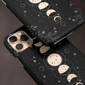 Black Moon Phases iPhone Case 15 14 13 12 Pro Max, Celestial Galaxy S23 S22 Plus Ultra, iPhone X XR Case