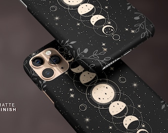 Black Moon Phases iPhone Case 15 14 13 12 Pro Max, Celestial Galaxy S23 S22 Plus Ultra, iPhone X XR Case