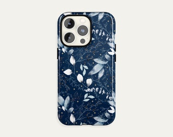 WINTER Star Navy Floral iPhone 13 12 11 Pro Case Blue, iPhone 12 Mini Pro Max iPhone 11 X XR XS Max, Samsung S10 S20