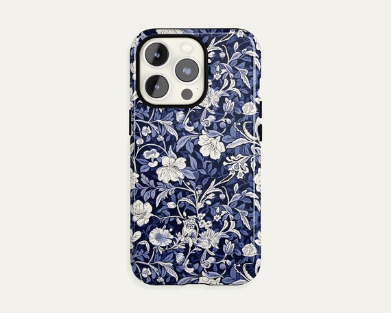 Blue Floral iPhone Case, Vintage Botanical Galaxy Case, Cottagecore Phone Cover, Gift for Her