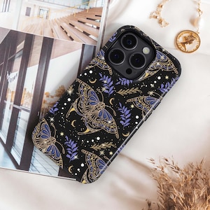 Boho Celestial Butterfly Phone Case iPhone 16 15 14 13 Pro Max, Moth S24 S23 Plus Ultra Case, iPhone 12 11 Case, S22 S21 Case