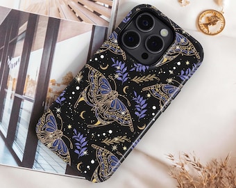 Boho Celestial Butterfly Phone Case iPhone 16 15 14 13 Pro Max, Moth S24 S23 Plus Ultra Case, iPhone 12 11 Case, S22 S21 Case