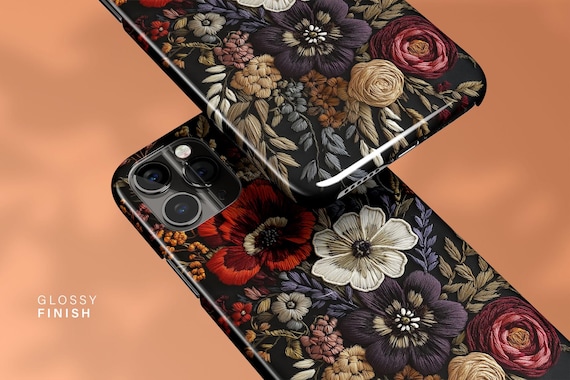 Flower Embroidery Phone Case iPhone 16 15 14 13 12 11 Pro Max, S24 S23 S22 Plus Ultra Case, iPhone X XR Case - PRINTED