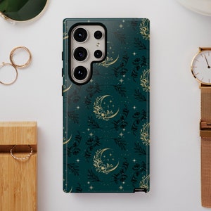 MOON Floral Celestial Handytasche Galaxy S24 S23 S22 S21 Plus Ultra, S24 Ultra Case, S23 Ultra Case, S24 Plus Hülle, S23 Plus Hülle