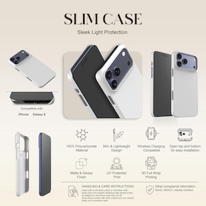 Pu&ograve; includere: Custodia per telefono sottile bianca dal design elegante, compatibile con i modelli iPhone e Galaxy S. Include compatibilit&agrave; con ricarica wireless, finitura opaca e lucida e stampa avvolgente 3D. Realizzata in materiale 100% policarbonato.
