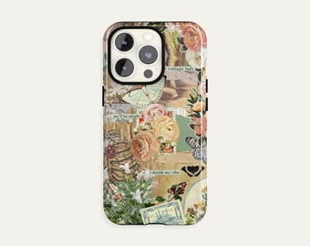 Vintage Aesthetic Collage iPhone Case 15 14 13 12 11 Pro Max, Flower Butterfly S23 S22 S21 Plus Ultra Case, iPhone X XS XR Case