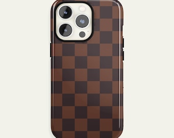 Brown Checkered Phone Case iPhone 16 15 14 13 12 11 Pro Max – Checkerboard Galaxy S24 S23 S22 S21 Plus Ultra Case