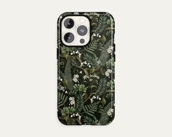GREEN Botanical Phone Case iPhone 15 14 13 12 11 Pro Max, Cottagecore S23 S22 Plus Ultra Case, iPhone X XR Case