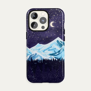 Winter Moon and Stars iPhone 13 12 11 Pro Case Mountain, iPhone X XR XS Max, Samsung S10 S20
