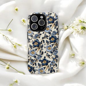 Elegant Vintage Floral Embroidery Phone Case iPhone 16 15 14 13 Pro Max, S24 S23 Plus Ultra Case, iPhone 12 11 Case, S22 S21 Case - PRINTED